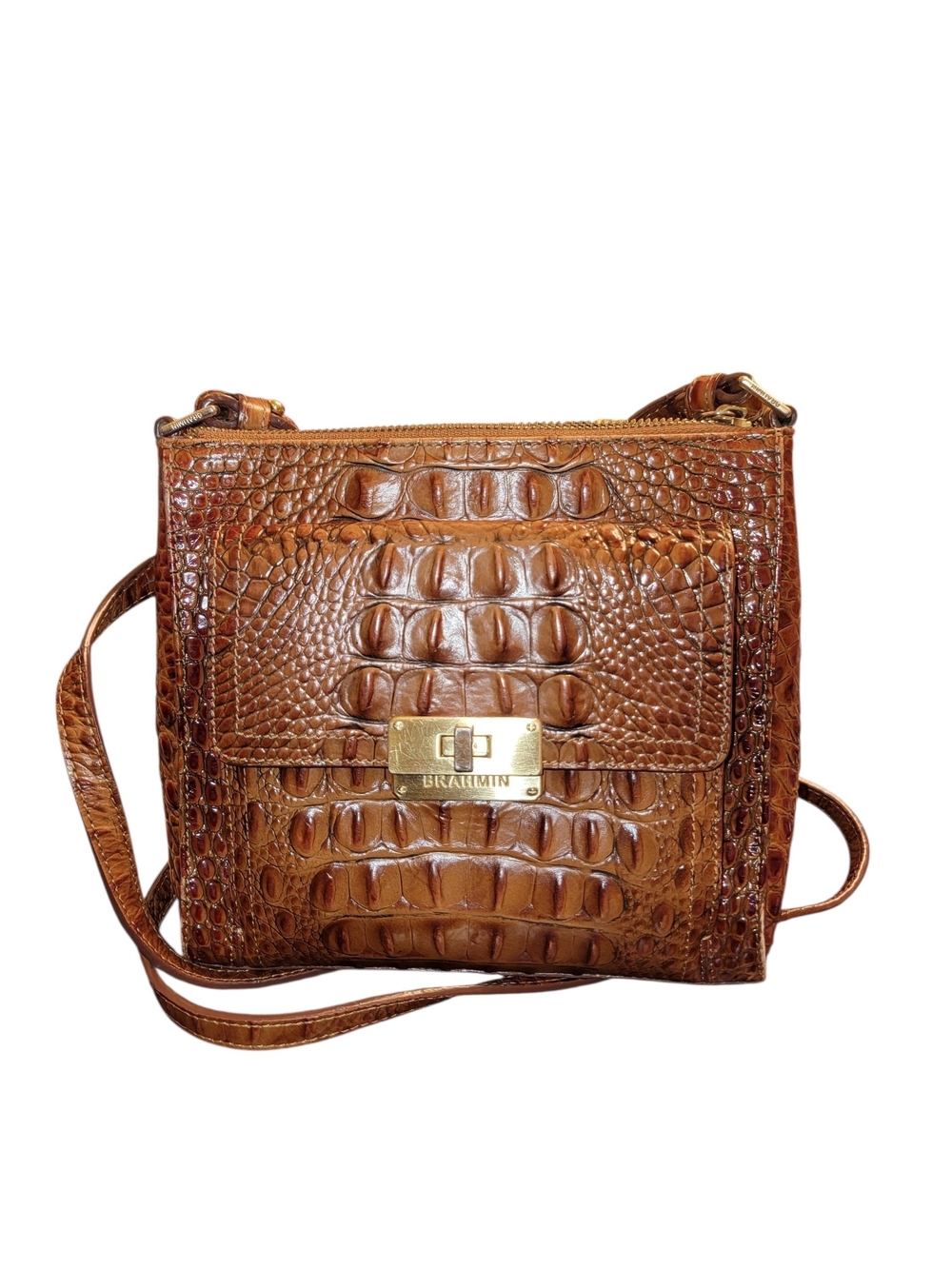 Brahmin Brown Croc-Embossed Leather Crossbody Bag
